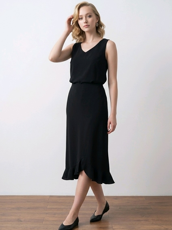 MSK Dresses & Skirts - NWT MSK Black Flounce Ruffle Hem Midi Skirt sz Petite Small